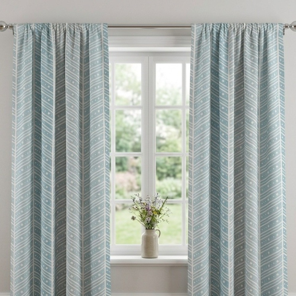 Ambesonne Blue Geometric Chevron 2 Panel Window Curtains 56x95 Rod Pocket NEW